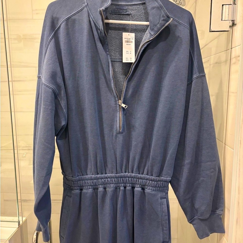 Blue Half-Zip Jumpsuit